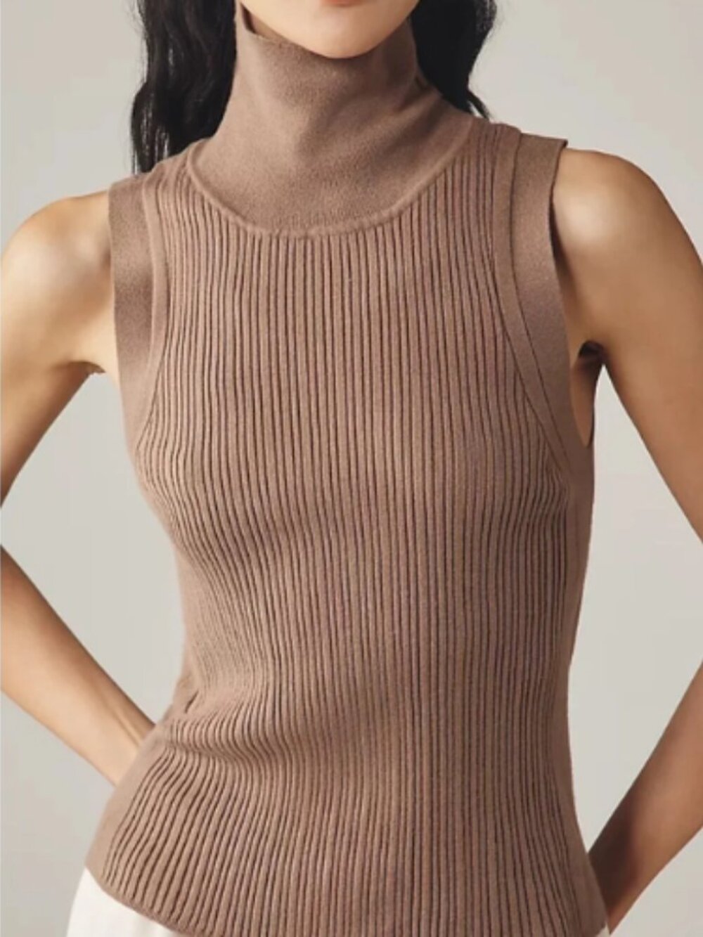Varley Ribbed Sleeveless Turtleneck - Mauve Taupe size XS - Picture 1 of 5
